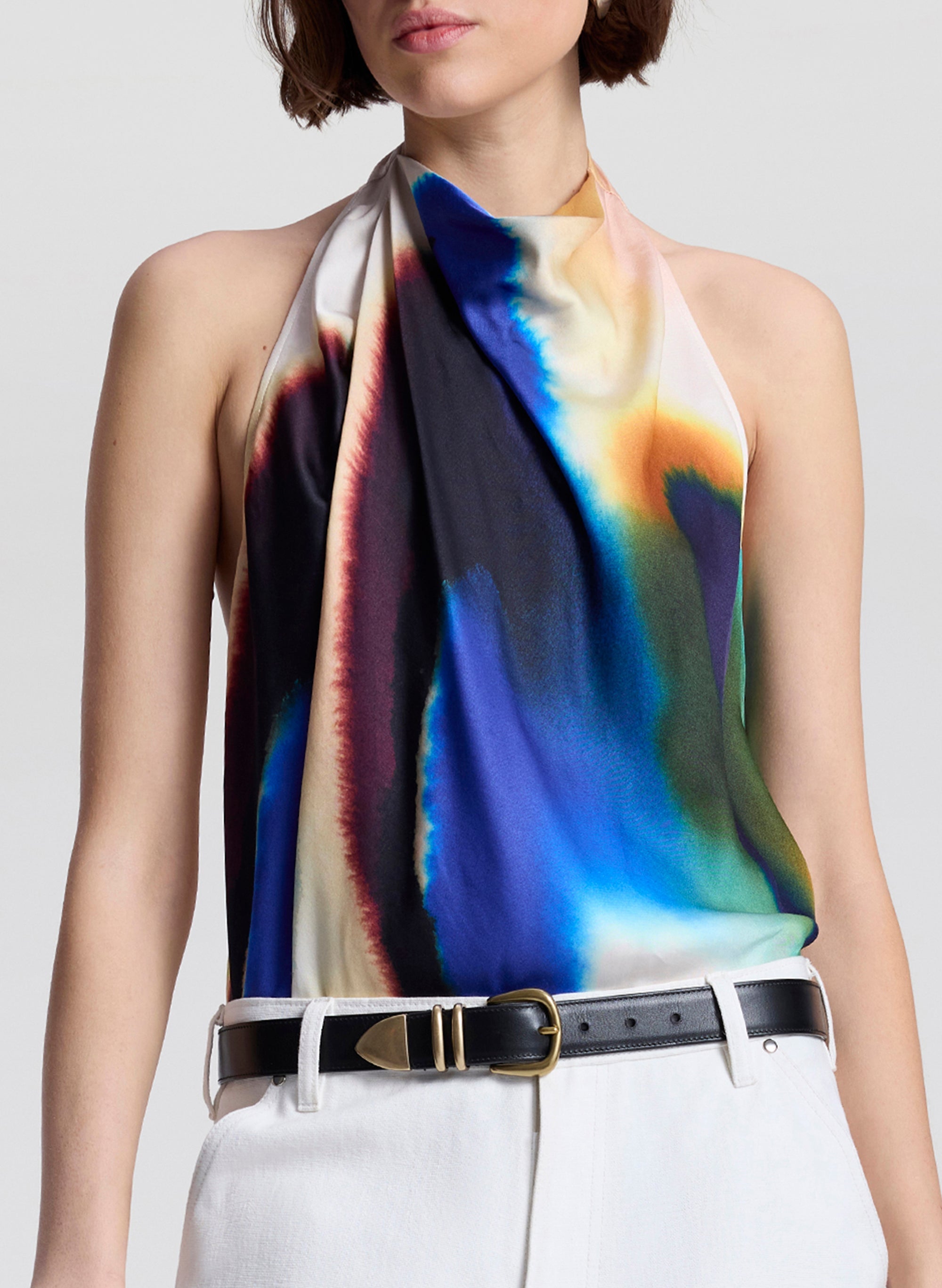 ADA PRINTED HALTER TOP IN LAPIS MULTI