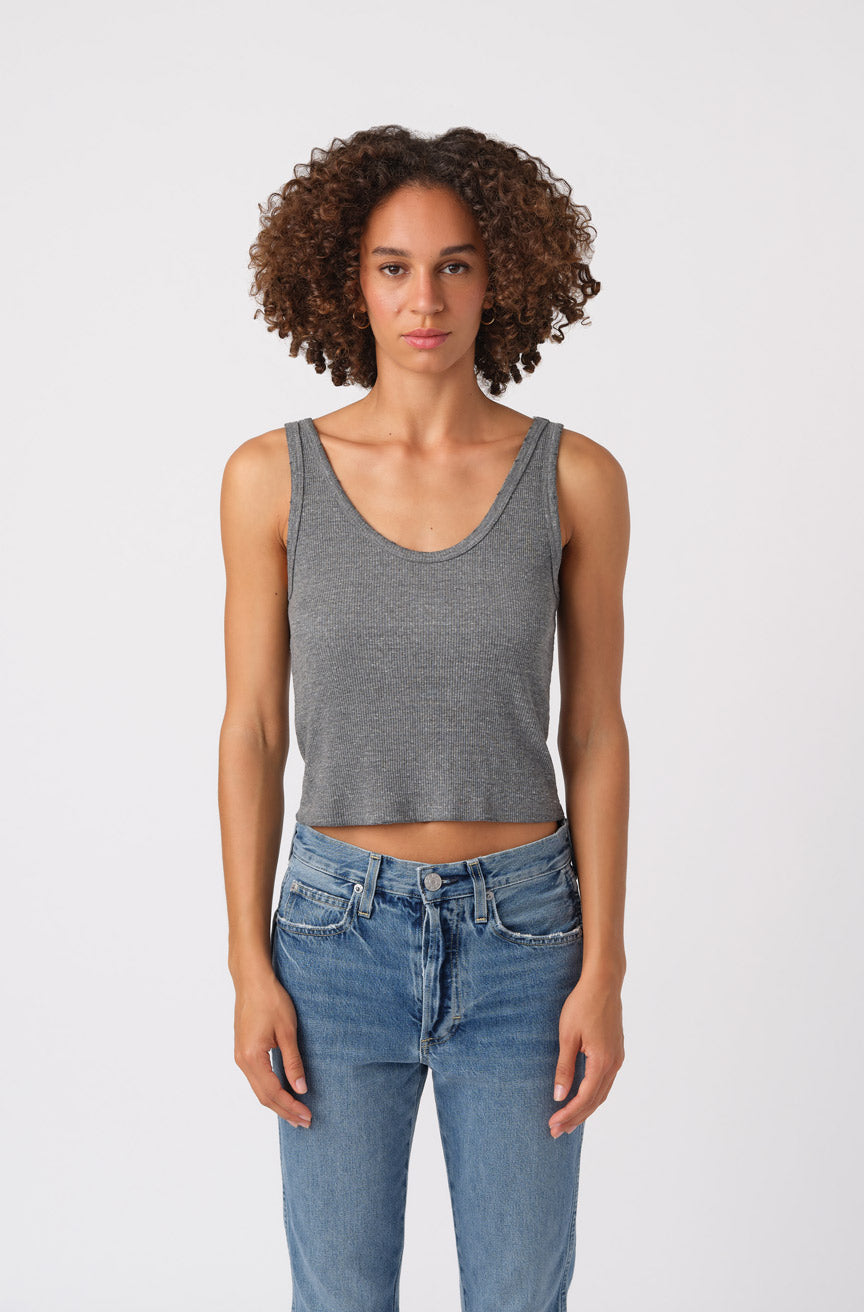 CROP RIB TANK IN HEATHER GREY