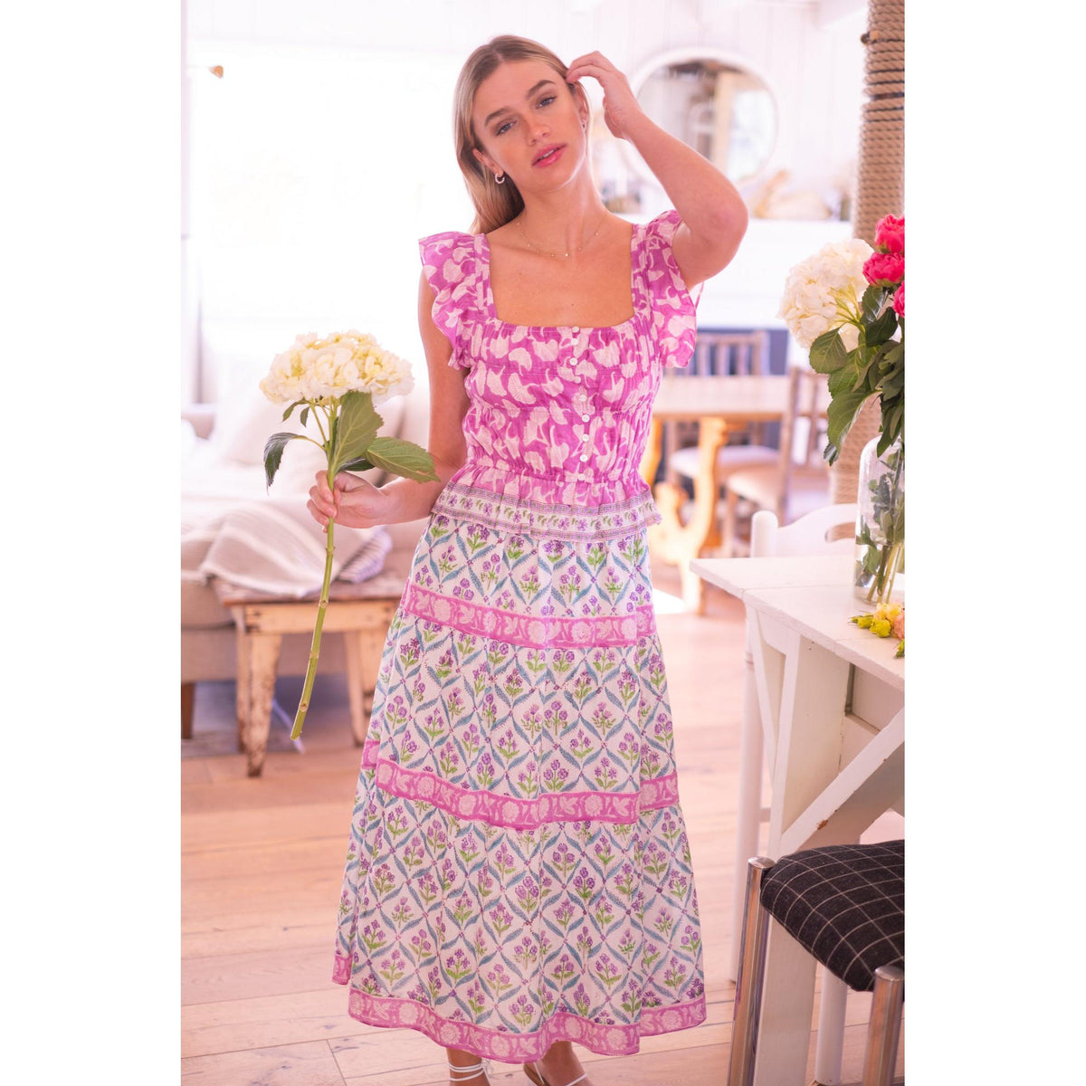 FLEUR MIDI DRESS IN MIXED PRINTS