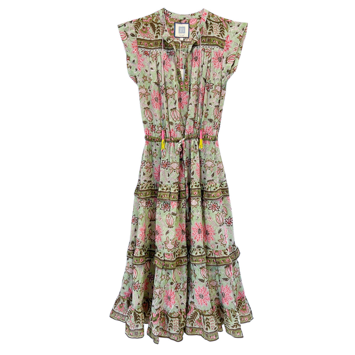 AUDRINA MIDI DRESS IN MINT AND PINK FLORAL