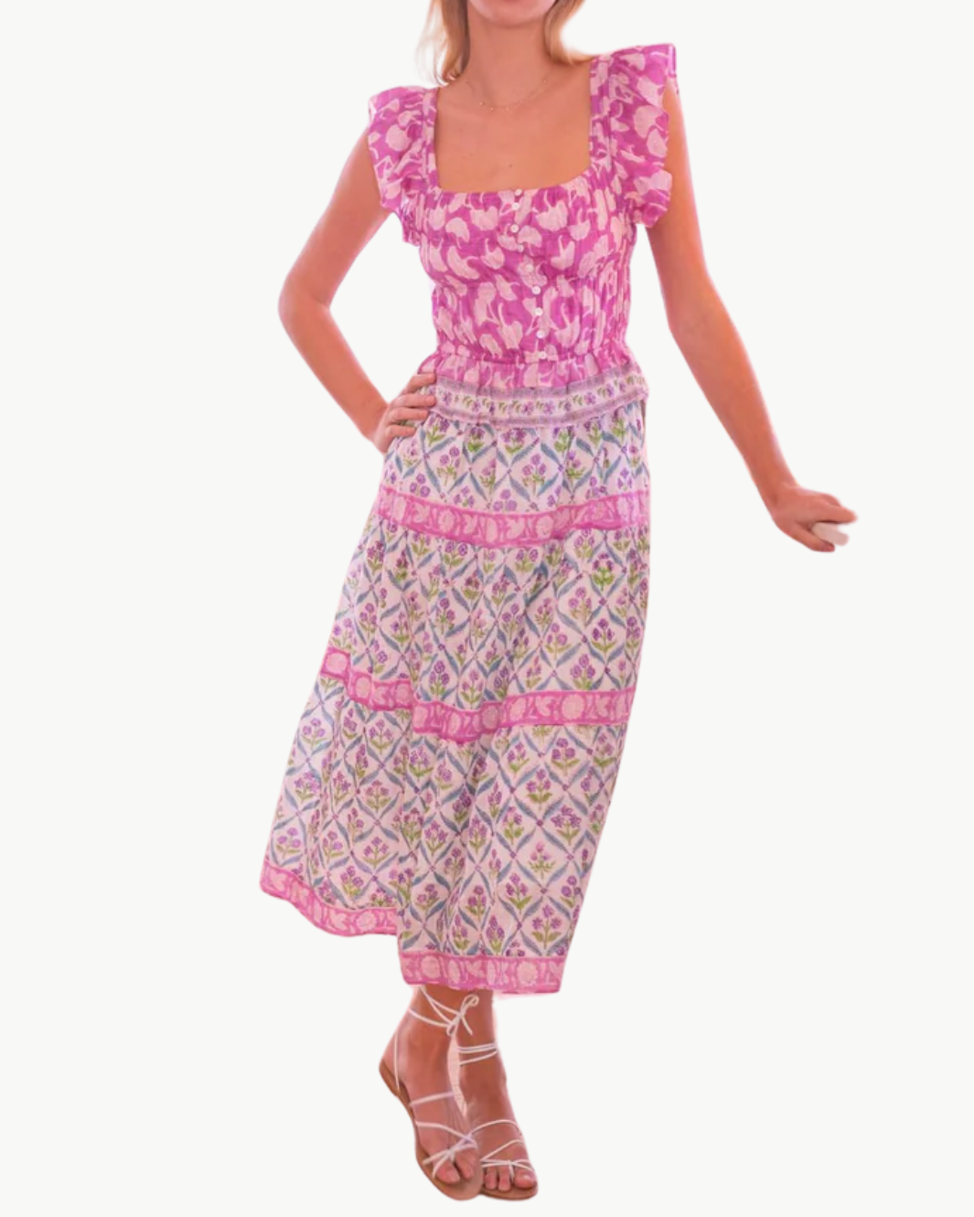 FLEUR MIDI DRESS IN MIXED PRINTS