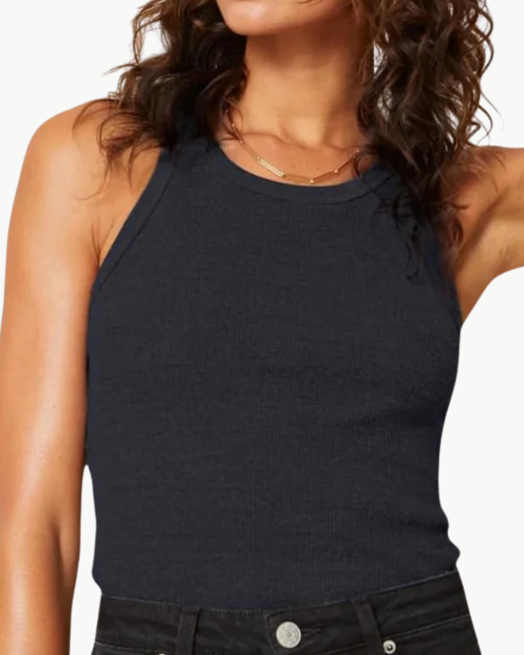 LONG RIB TANK IN VINTAGE BLACK