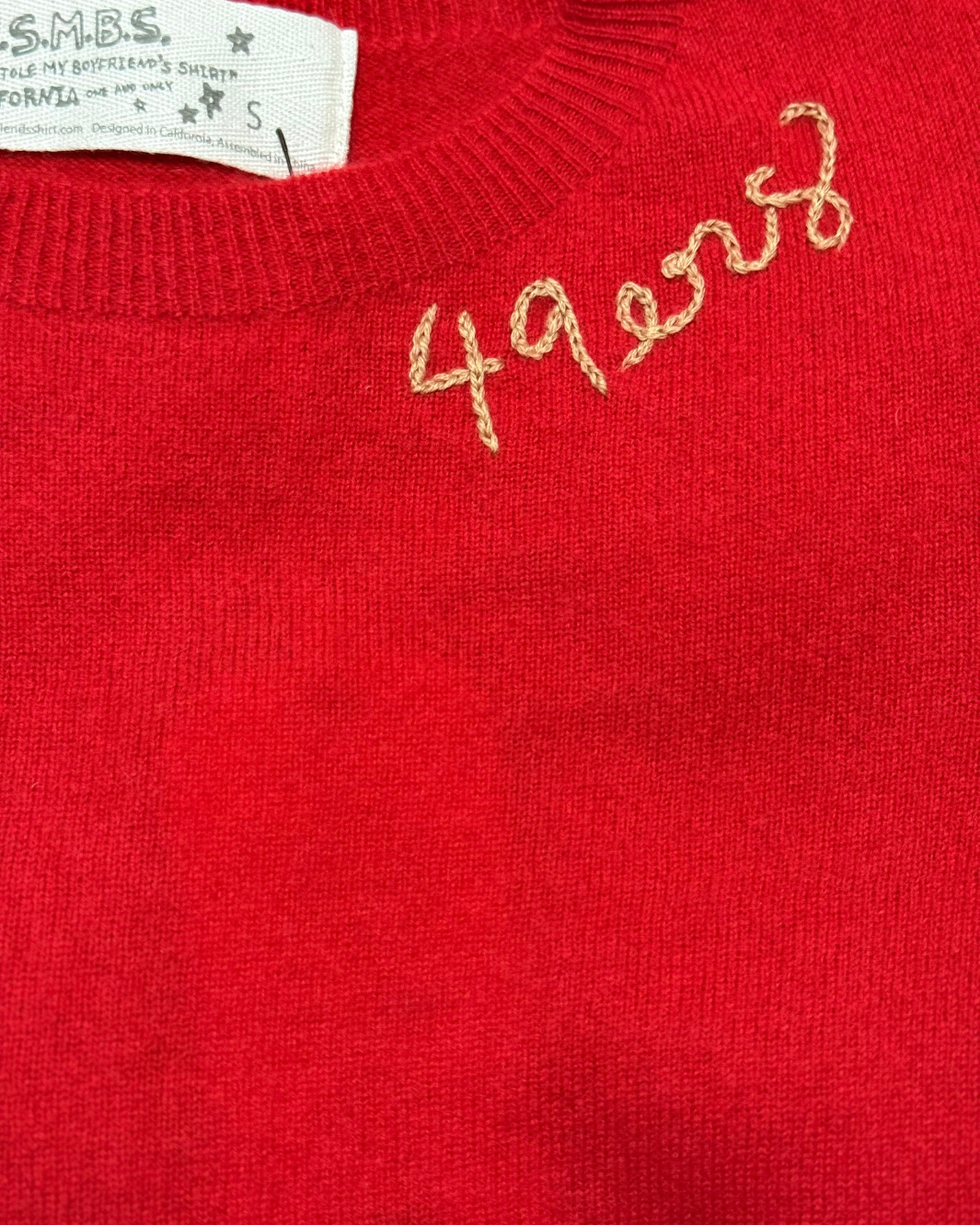 49ERS CASHMERE CREW IN RED/GOLD