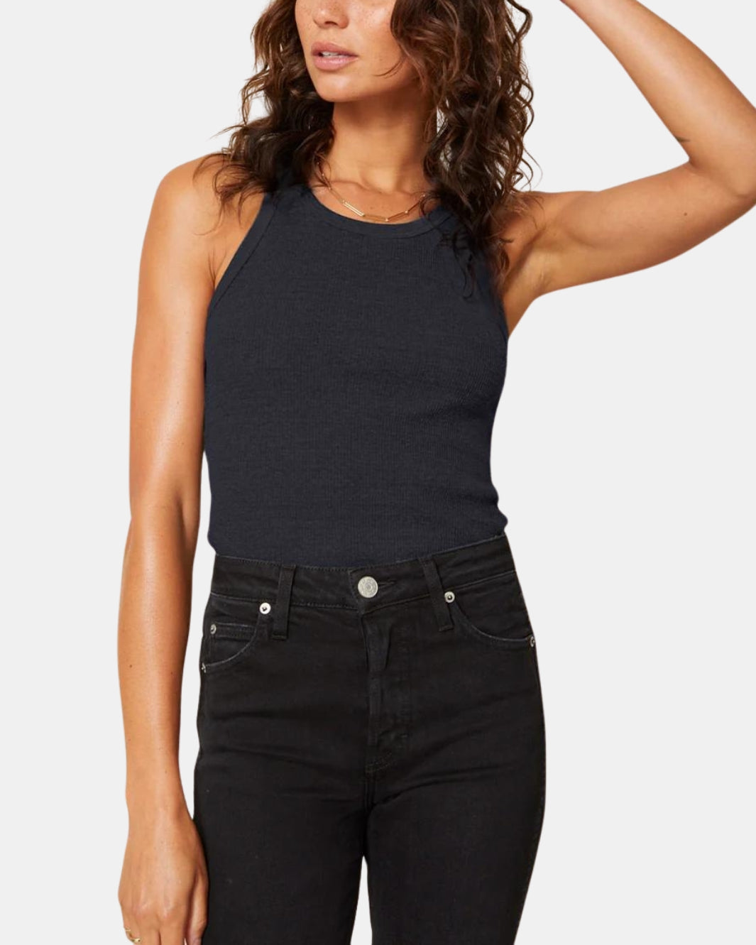 LONG RIB TANK IN VINTAGE BLACK