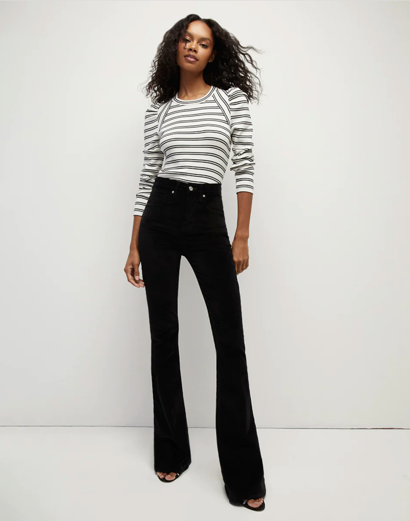 BEVERLY VELVET SKINNY FLARE IN BLACK