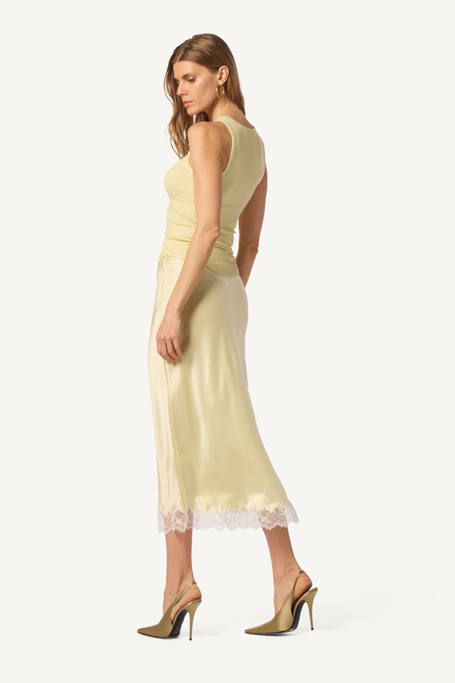 JAMEELA RACERBACK RIB TANK IN PALE CITRON