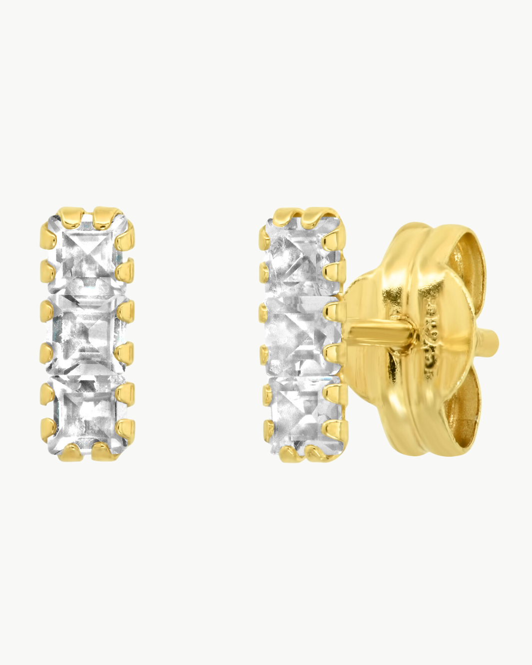 14K WHITE TOPAZ STICK STUDS IN GOLD
