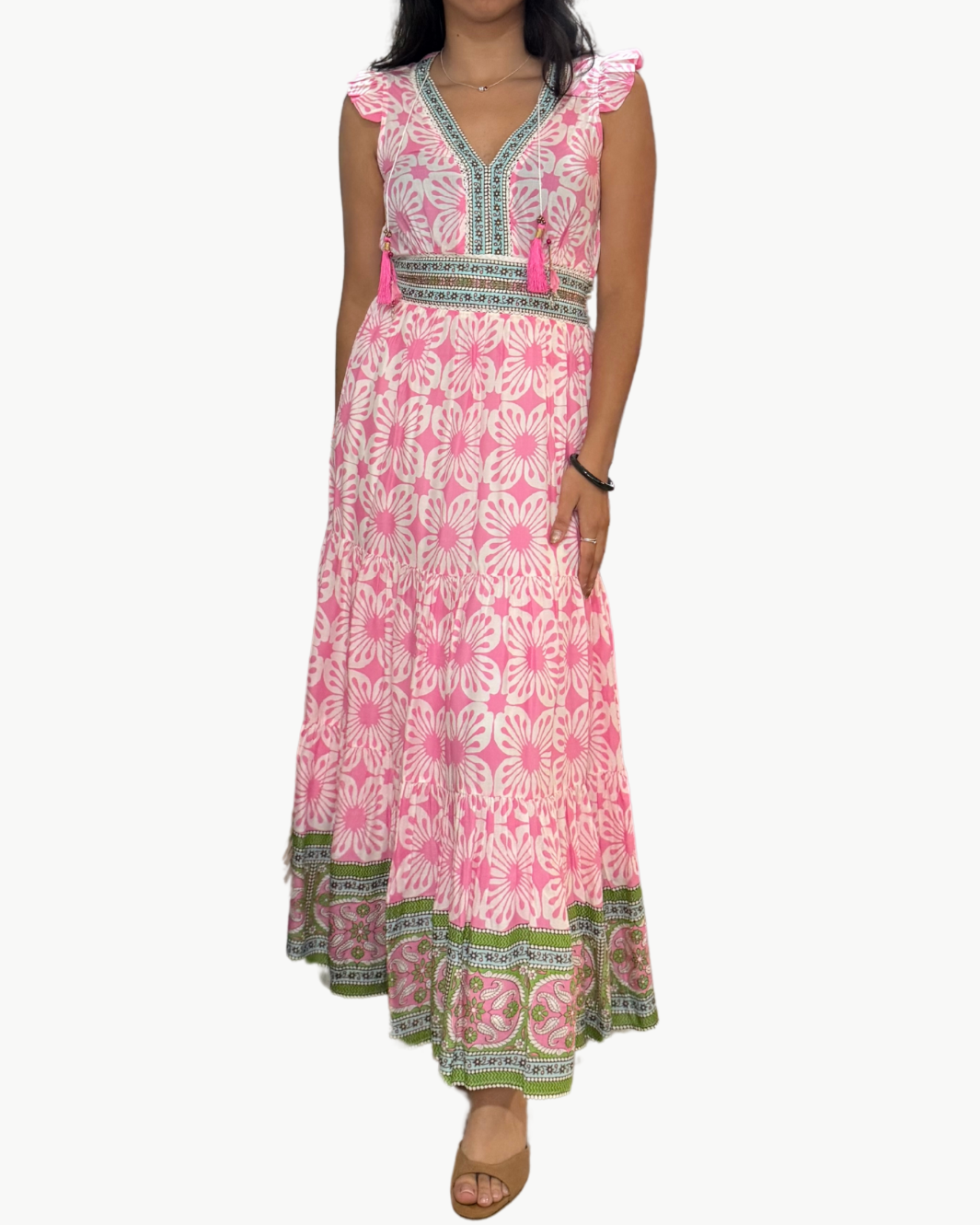 ANNABELLE MAXI IN PINK GREEN PRINT