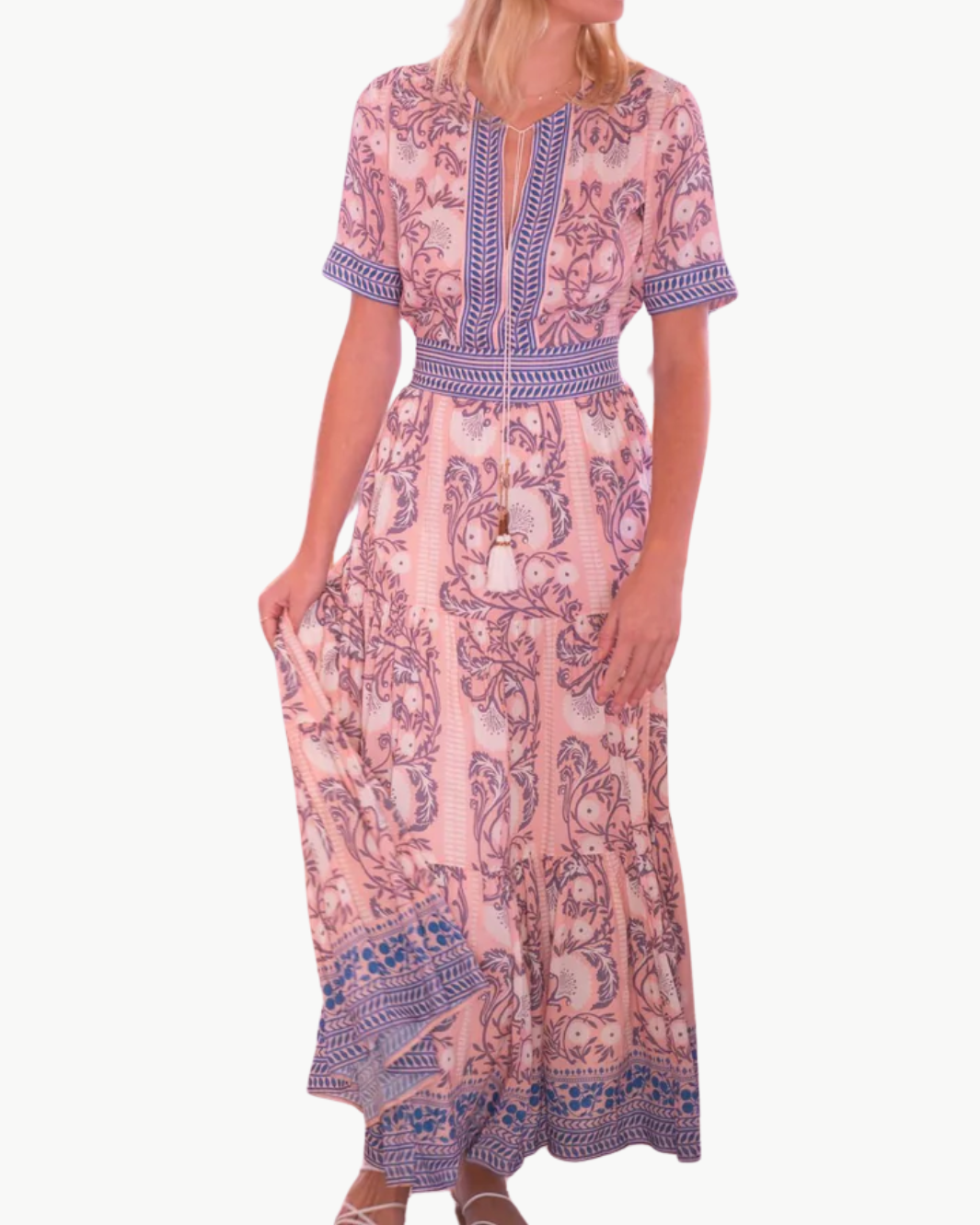 BIANCA MAXI DRESS IN SALMON TEAL PRINT